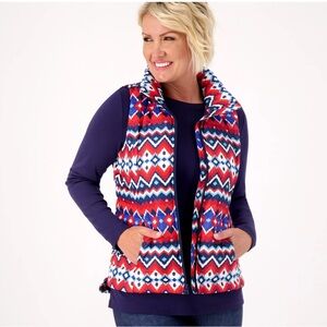 Lands End Down Puffer Geometric Patterned Vest Womens XS 2-4